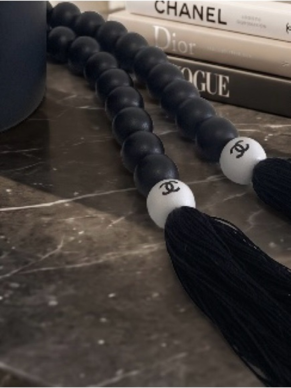 Black & White Beaded Garland with Tassels